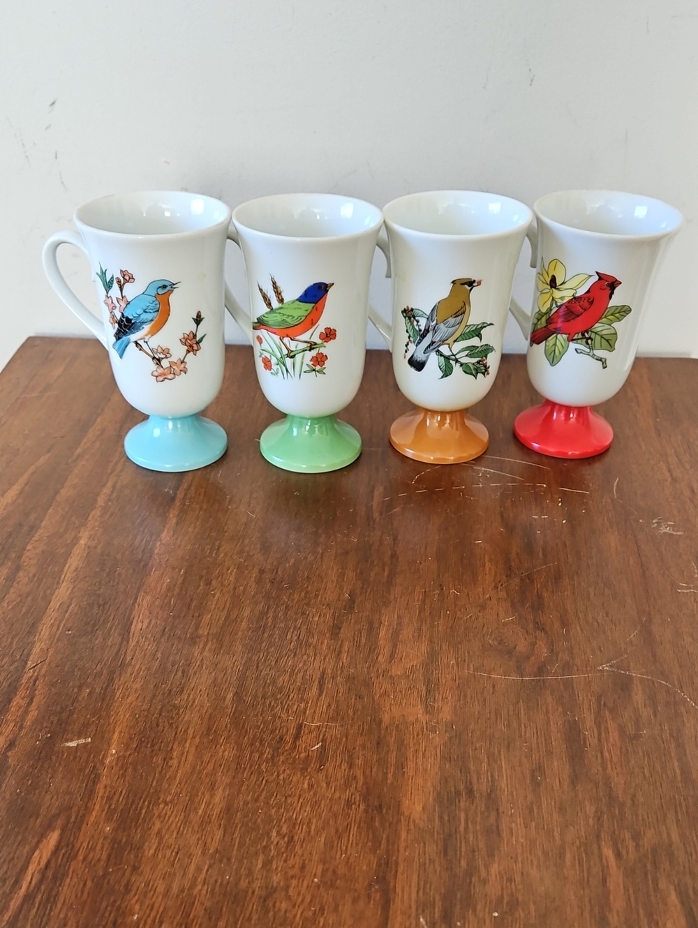 Vintage Fred Roberts Company Songbird Pedestal Mugs Set Of 4 Japan